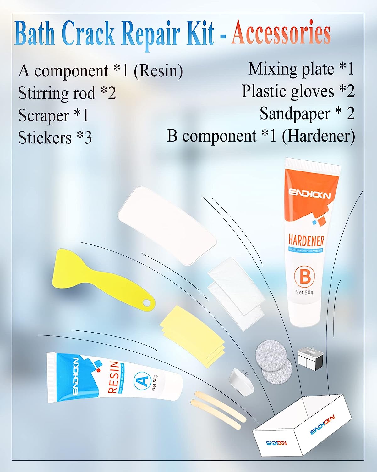 Porcelain Repair Kit, Tub And Tile Repair Kit, Fiberglass Tub Repair Kit, Tile & Fiberglass Countertop Repair Kit, Quickly Fix Bathtub, Sink, Toilet, Granite, And Other Stone Surface Crack (3