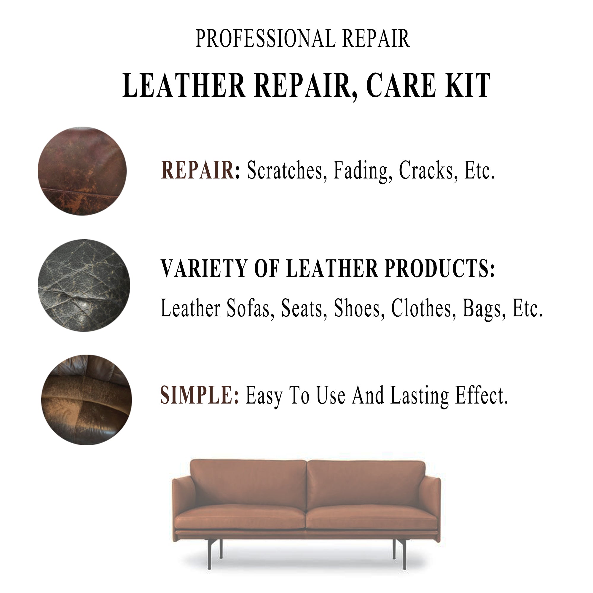 Brown Leather Repair Kits for Couches - Leather Color Usedr for Furniture,  Car Seats, Furniture - Leather Recoloring Balm Leather Repair Cream Leather